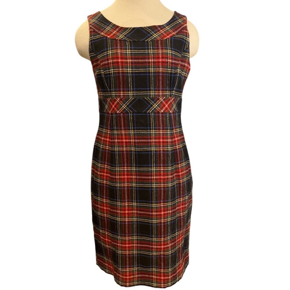 claire.dk Wool Blend Plaid Sheath Dress Jumper Layering 38 Red Academia Preppy